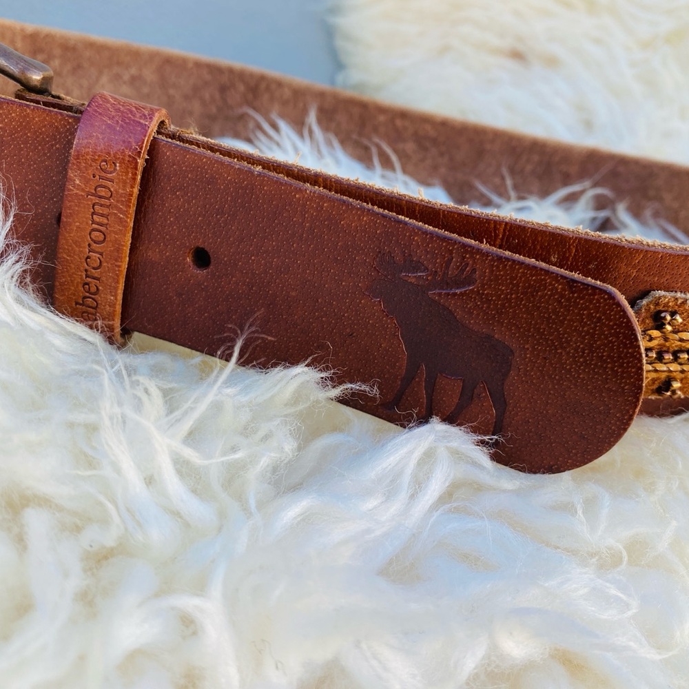 ABERCROMBIE kids brown leather beaded belt vintage y2k L/XL womens - Picture 2 of 6